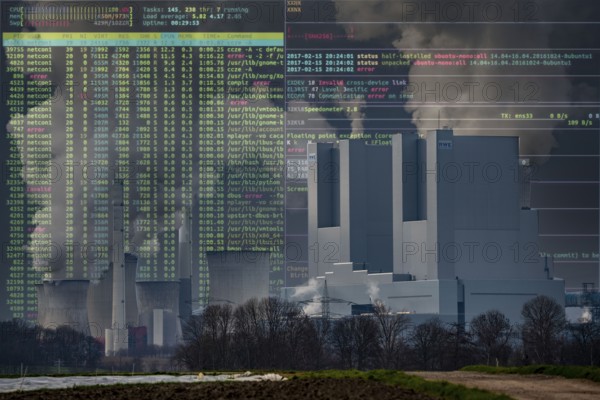 Symbolic image Critical infrastructure, blackout risk, cyberterrorism, hacker attack, Neurath lignite-fired power plant, near Grevenbroich, RWE Power AG, North Rhine-Westphalia, Germany, Europe