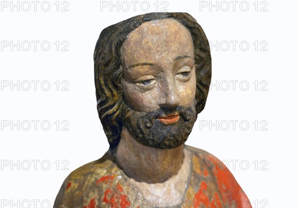 Detail of the Palmesel, wooden figure from around 1380, head of Christ, Hohenzollerisches Landesmuseum, Hechingen, Baden-Württemberg, Germany, Europe