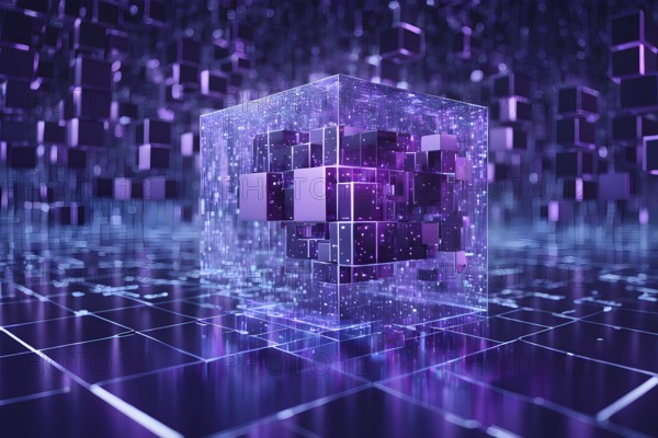 Interconnected cubes symbolizing a blockchain network, AI generated