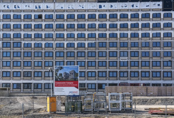 Construction site of the Community Campus, 737 student flats, each 20 square metres in size, fully furnished, in modular construction, using prefabricated room modules, by the Dutch modular building contractor Jan Snel, largest modular building in Europe, Bochum North Rhine-Westphalia, Germany, Europe