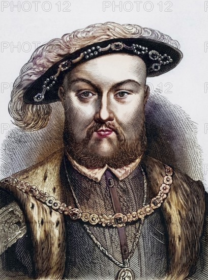 Henry VIII (1491-1547), King of England from 1509, second monarch of the Tudor dynasty, father of Edward VI, Mary I and Elizabeth I, Historical, digitally restored reproduction from a 19th century original, Record date not stated