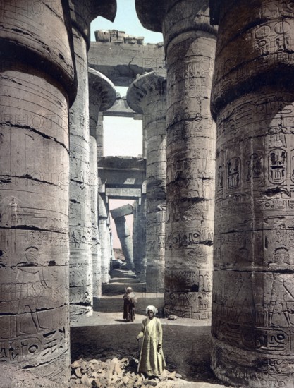 Karnak, Colonnade of the Great Temple, Egypt, Historical, digitally restored reproduction from a 19th century original, Record date not stated, Africa