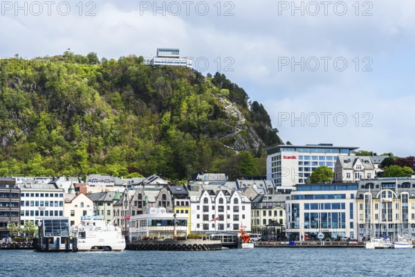 Byrampen Viewpoint from Alesund Marina, Geirangerfjord, Norway, Europe