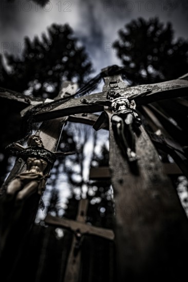 Grave cross in Wald, Kempten, Oberallgäu, Bavaria, Germany, Europe