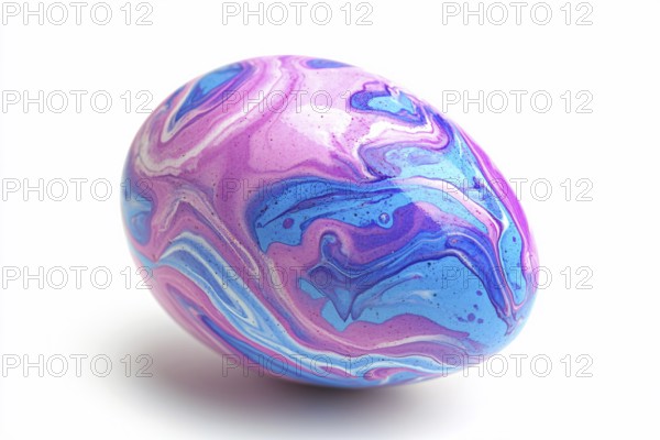 Pink, blue and white Easter egg with ink art design on white background. Generative Ai, AI generated