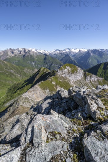 Mountain panorama with Großvenediger, mountain landscape with mountain peaks of the Venediger group, view from the summit of the Gösleswand, Lasörling group, Hohe Tauern National Park, East Tyrol, Tyrol, Austria, Europe