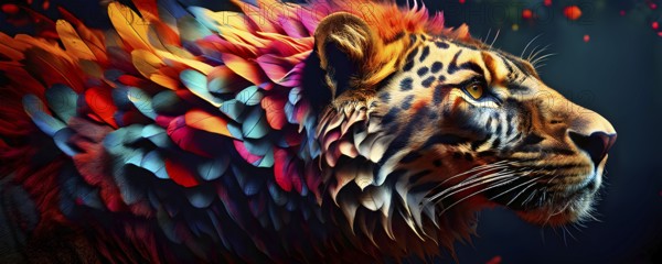 AI generated wildlife image of a morphing tiger enhanced with digital art