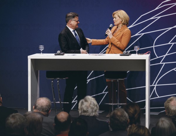 Boris Rhein, Minister President of the State of Hesse and Julia Klöckner, Federal Treasurer of the CDU, recorded at the event, Wir hören zu | Gipfel der CDU/CSU-Fraktion I Wirtschaftswende für Deutschland in the German Bundestag in Berlin, 1 February 2024