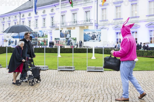 Margot Friedländer (Holocaust survivor) and a guest with a rabbit jumper at the Federal President's Citizens' Festival in Bellevue Palace Gardens, Berlin, 13/09/2024