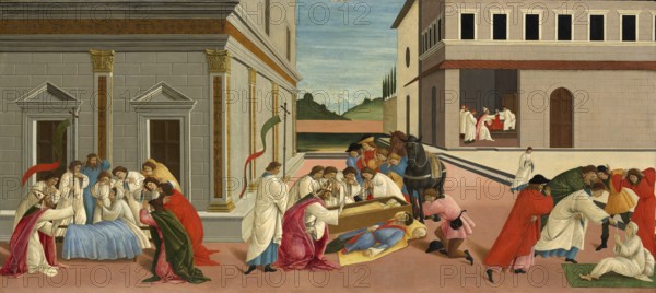 Drei Wunder des Heiligen Zenobius (ca. 1500), Three Miracles of Saint Zenobius, Painting by Sandro Botticelli (1 March 1445, 1510), one of the most important Italian painters and draughtsmen of the early Renaissance, Historic, digitally restored reproduction from an original, Record date not stated