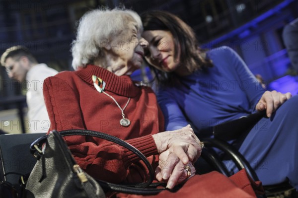 Margot Friedländer, Holocaust survivor, and Annalena Bärbock (Alliance 90/The Greens), Federal Foreign Minister, photographed during the presentation of the DSI Talisman Prize to Dunja Hayali in Berlin, 12 March 2024. Photographed on behalf of the Federal Foreign Office