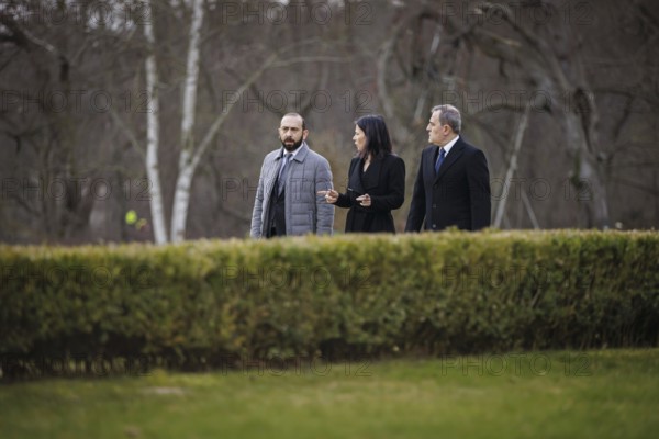 Trilateral meeting at Villa Borsig between Germany, Armenia and Azerbaijan. Annalena Bärbock (Alliance 90/The Greens), Federal Foreign Minister, meets the Foreign Minister of the Republic of Azerbaijan, Jeyhun Bayramov, and the Foreign Minister of the Republic of Armenia, Ararat Mirzoyan, at the Federal Foreign Office Guest House on Lake Tegel. Berlin, 28.02.2024. Photographed on behalf of the Federal Foreign Office