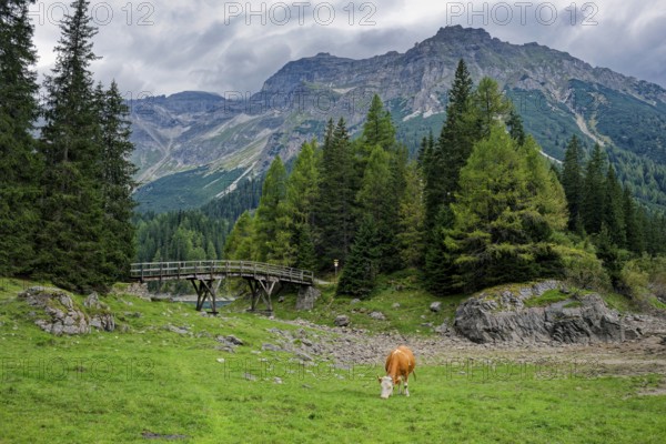 Obernberger See, mountain lake, landscape of the Stubai Alps, weather mood, cloud mood, Obernberg am Brenner, Tyrol, Austria, Europe