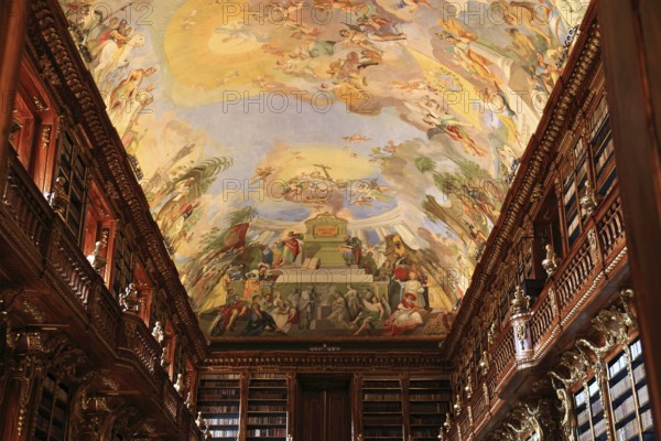 Monastery Library, Philosophical Hall with ceiling painting in the Strahov Praemonstratensian Monastery, Prague, Czech Republic, Europe