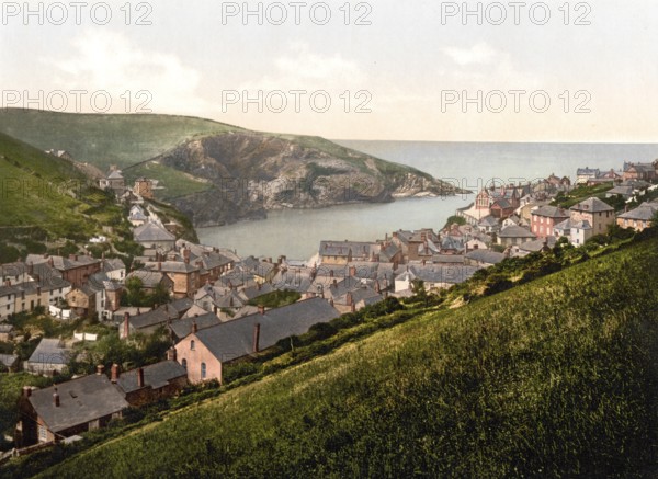 Port Isaac, fishing village on the north coast of the county of Cornwall in south-west England, Historical, around 1900, digitally restored reproduction after an original from the 19th century