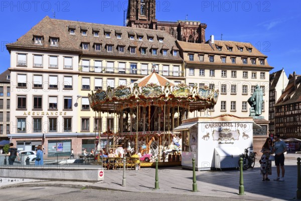 Strasbourg, France, September 2023: Carousel 'called Carrousel de la Place Gutenberg' in historic city center, Europe