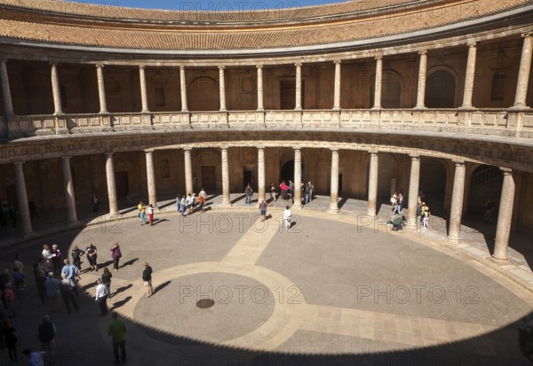 Courtyard inside the Palacio de Carlos V, Palace of Charles V, Alhambra complex, Granada, Spain, Europe