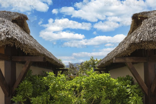 Dominican Republic, beach houses in Puerto Plata near tourist resorts and beach zone., Central America