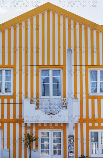 Traditional wooden striped house facade, Costa Nova do Prado, Aveiro, Portugal, Europe