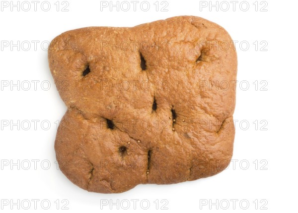 Fresh homemade bread isolated on white background. top view, close up, flat lay