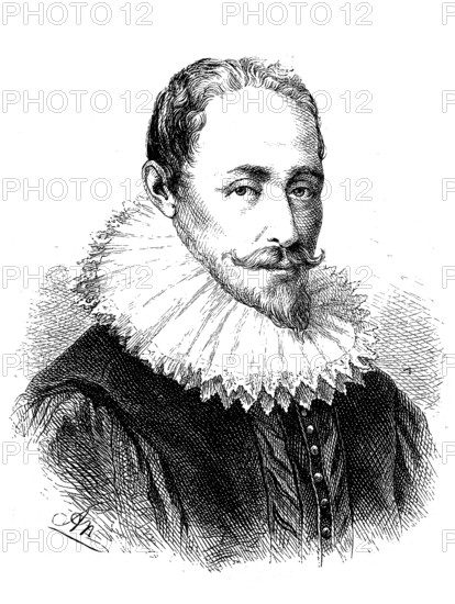 Hugo Grotius, Hugo de Groot, 10 April 1583, 28 August 1645, a political philosopher, reformed theologian, legal scholar and early enlightener as well as pioneer of the idea of tolerance in religious matters, Historical, digital reproduction of an original from the 19th century