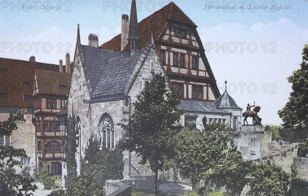 Historic, digitally restored reproduction from a 19th century original, Record date not stated, Fürstenbau zbd Lutherkapelle seen from the Hohe Bastei, after the renovation in 1924, Coburg, Upper Franconia, Bavaria, Germany, Europe