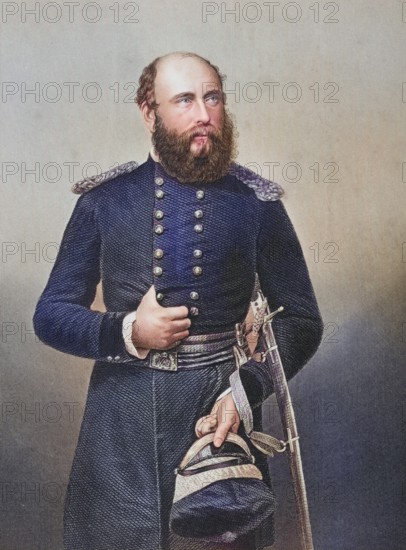 His Royal Highness the 2nd Duke of Cambridge, Prince George William Frederick Charles, 1819-1904, Commander-in-Chief of the Army. Painted by DJ Pound after a photograph by Mayall. From the book The Drawing-Room Portrait Gallery of Eminent Personages, published in London 1859, digitally restored reproduction from a 19th century original, record date not stated