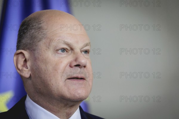 Olaf Scholz, Federal Chancellor, speaks at a press conference during the visit of Denis Becirovic, Chairman of the State Presidency of Bosnia and Herzegovina, at the Chancellery in Berlin, 7 May 2024