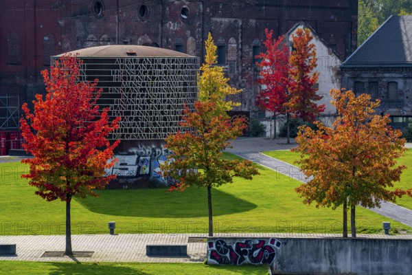 The Westpark in Bochum, sculpture by Olu Oguibeeformerly, for the Ruhrtriennale 2018, Appeal to the Youth of All Nations, steelworks site in the western city centre, North Rhine-Westphalia, Germany, Europe