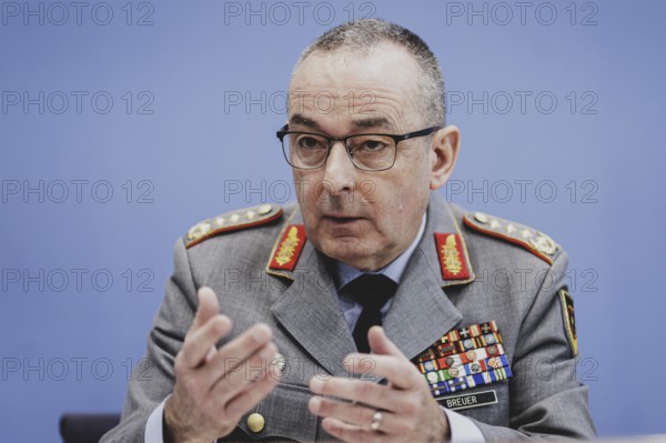 General Carsten Breuer, Inspector General of the Bundeswehr, at a federal press conference on the 'Quadriga' military exercise in Berlin, 22 April 2024