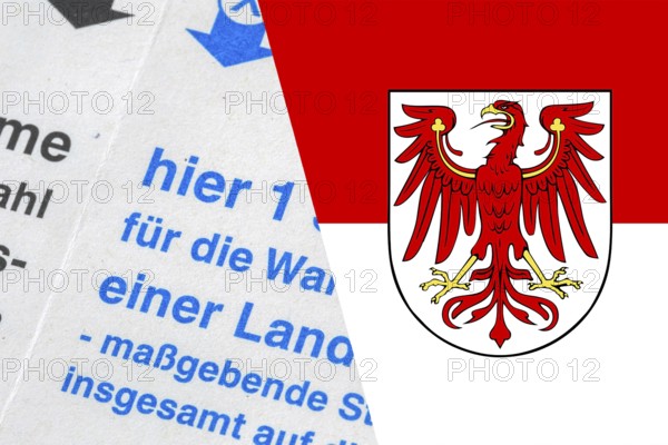 Symbolic image state election in Brandenburg: Flag of Brandenburg and close-up of a ballot paper. The next state election will take place in September 2024