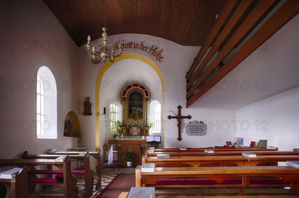 Interior view of the Taser Chapel, mountain chapel, Scena, Scena, South Tyrol, Autonomous Province of Bolzano, Italy, Europe