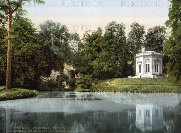 Petit Trianon, pleasure palace in the park of Versailles, the pavilion and the rock of Marie Antoinette, Versailles, France, ca 1890, Historical, digitally restored reproduction from a 19th century original, Record date not stated, Europe