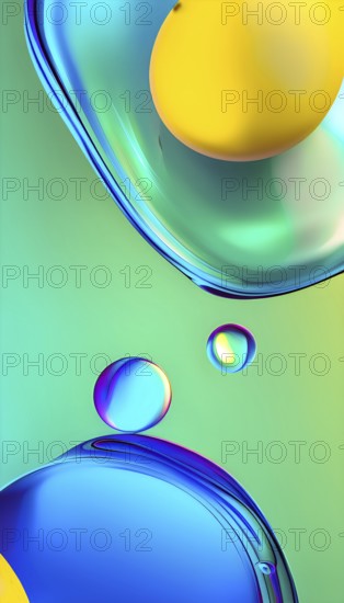 Abstract wallpaper with colorful blobs and liquid shapes on a green background, AI generated