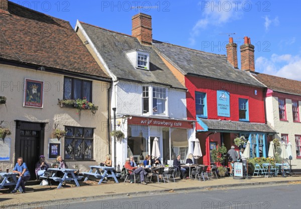 Wild Strawberry cafe and the Galley restaurant, Woodbridge, Suffolk, England, UK people sitting outside on sunny day