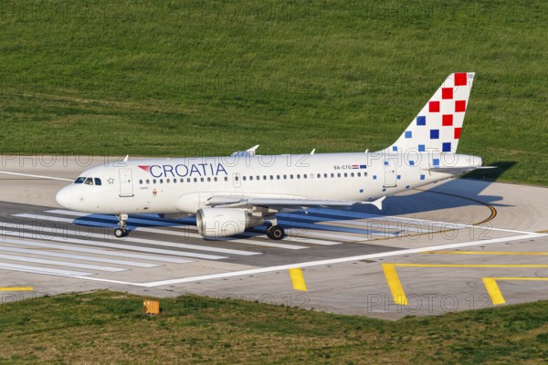 A Croatia Airlines Airbus A319 aircraft with the registration 9A-CTG at Split Airport, Croatia, Europe