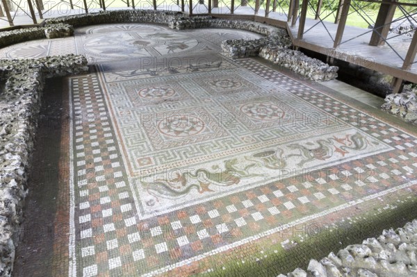 Roman mosaic at Littlecote House Hotel, Hungerford, Berkshire, England, UK