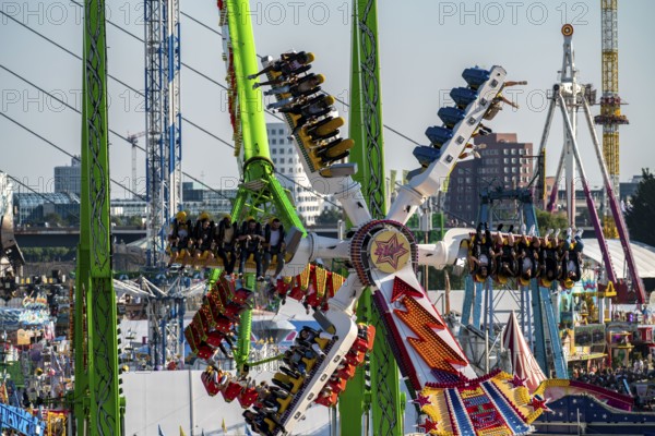 The Rhine Fair in Düsseldorf, in the Rhine meadows in the Oberkassel district, on the Rhine, North Rhine-Westphalia, Germany, Europe