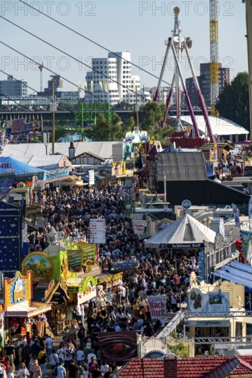 The Rhine Fair in Düsseldorf, in the Rhine meadows in the Oberkassel district, on the Rhine, North Rhine-Westphalia, Germany, Europe