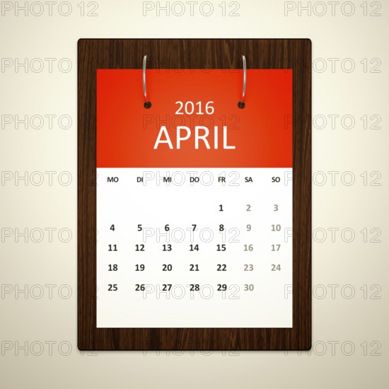 An image of a german calendar for event planning 2016 april