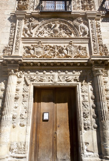 Plateresque facade of Renaissance mansion building Casa de Castril housing the Museo Arqueologico, archaeological museum, Granada, Spain, Europe