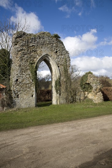 Grade 1 listed building, the arch is all that remains of Butley Abbey, Suffolk, England, UK