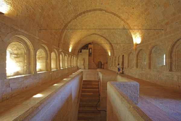 Interior view of the dormitory of the Romanesque abbey Le Thoronet, dormitory, Cistercian abbey, monastery complex, Var, Provence, France, Europe