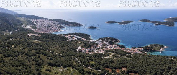 Aerial view, Pakleni or Paklinski Islands off the island of Hvar, Dalmatia, Croatia, Europe