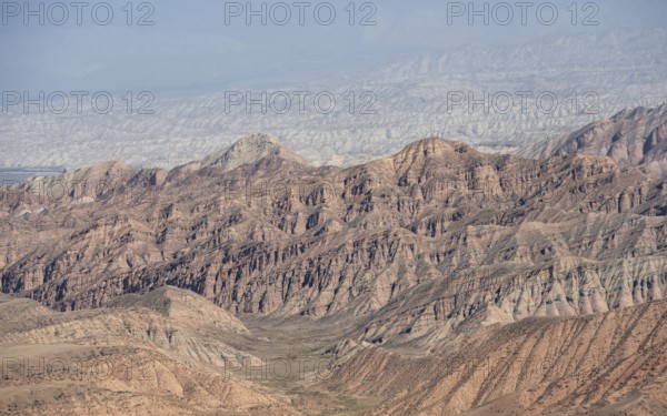 Erosion landscape, barren mountain landscape, Moldo-Ashuu Pass, Naryn Province, Kyrgyzstan, Asia