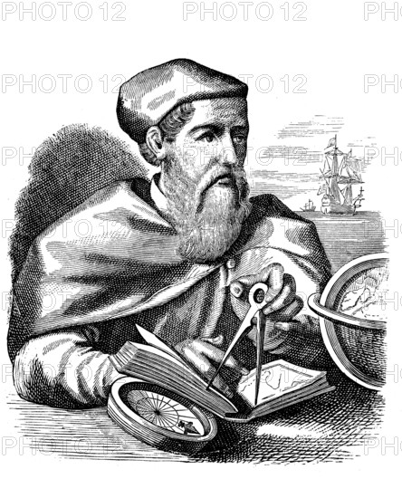 Amerigo Vespucci, 9 March 1454, 22 February 1512, was a merchant, seafarer, navigator and explorer, Historical, digital reproduction of an original from the 19th century