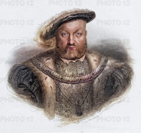 Henry VIII, Henry VIII (born 28 June 1491 in Greenwich, d. January 1547 in Whitehall Palace, London) was King of England from 1509 to 1547, Lord of the Lordship of Ireland from 1509 and King of Ireland from 1541, Historical, digitally restored reproduction from a 19th century original, Record date not stated