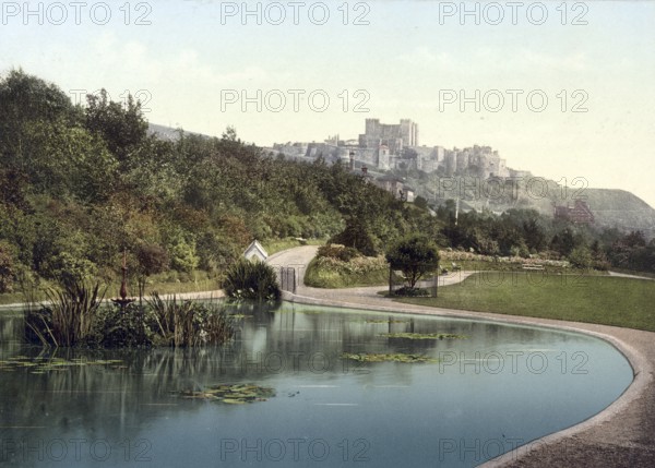 Dover Castle is a castle near Dover, England, around 1890, Historical, digitally restored reproduction from a 19th century original