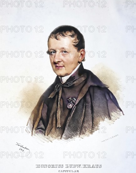 Honorius Kraus OSB (b. 19 August 1773 in Kronstadt, Transylvania, d. June 1850 in Vienna, actually Ludwig Kraus) was an Austrian Benedictine monk and pastor, Historical, digitally restored reproduction from a 19th century original, Record date not stated