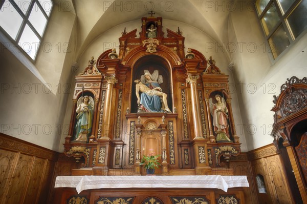 Interior view of the choir, altar, Capuchin Church of St Maximilian, Capuchin Monastery, Merano, Meran, South Tyrol, Autonomous Province of Bolzano, Italy, Europe